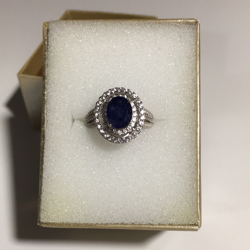 JTV 2.50CT MAHALEO BLUE SAPPHIRE WITH 1.50CTW WHITE ZIRCON STERLING SILVER RING